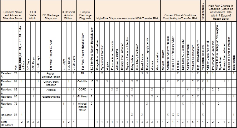 Image of sample high-risk transfer report